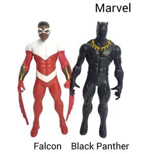 Marvel Falcon Red Wing and Black Panther Avengers Action Figure Toy Bundle